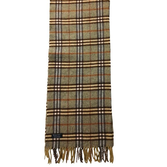 Burberry Vintage Green Brown Plaid Luxury Cashmere Winter Scarf Scarves